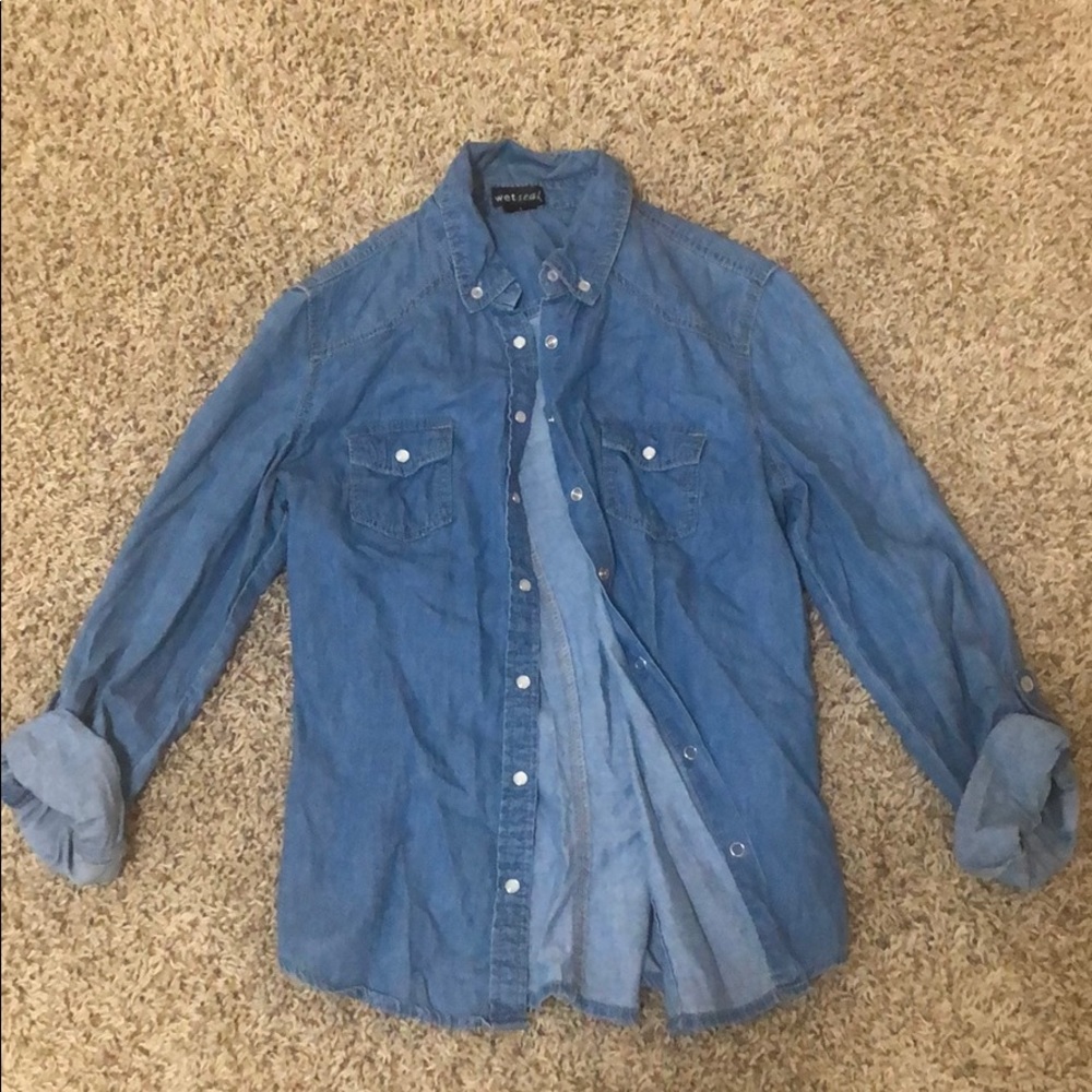 Denim like button up. Size small